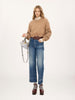 Cropped mock-neck sweater in a wool and cashmere knit & lace