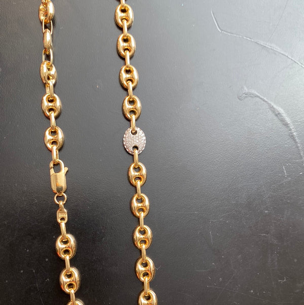 Gold Chain Necklace with Pave Diamond Link Detail