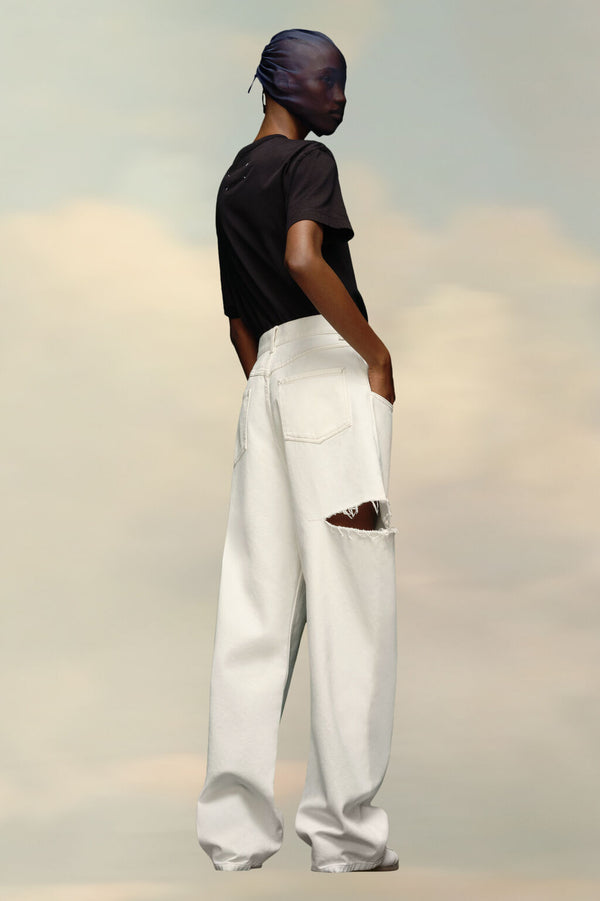 Denim Jeans with Slash Details Ivory