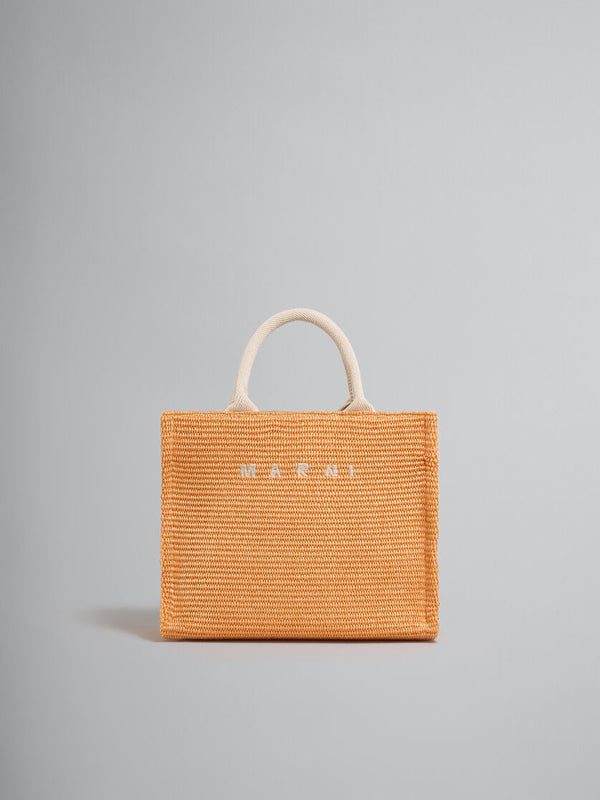 Orange Raffia-Effect Small Tote Bag