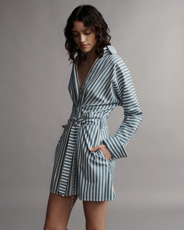 Brooke Dress in White/ Vintage Denim