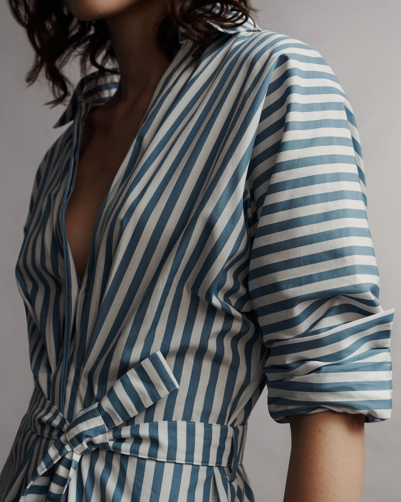 Brooke Dress in White/ Vintage Denim