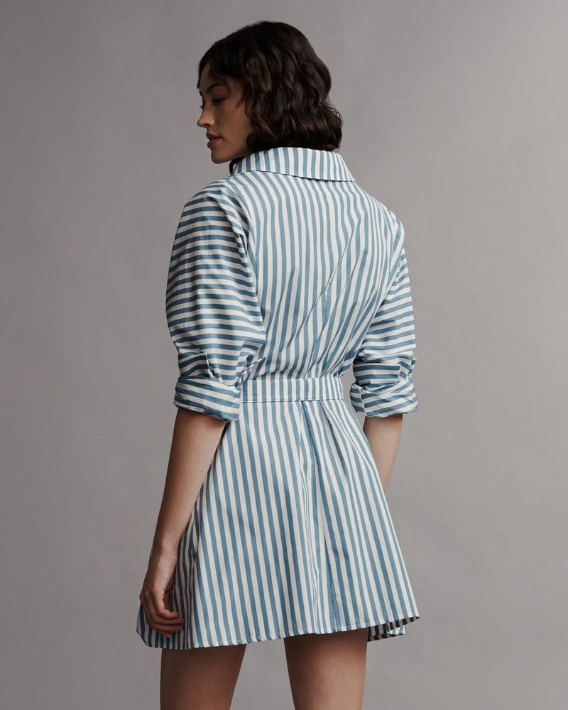 Brooke Dress in White/ Vintage Denim