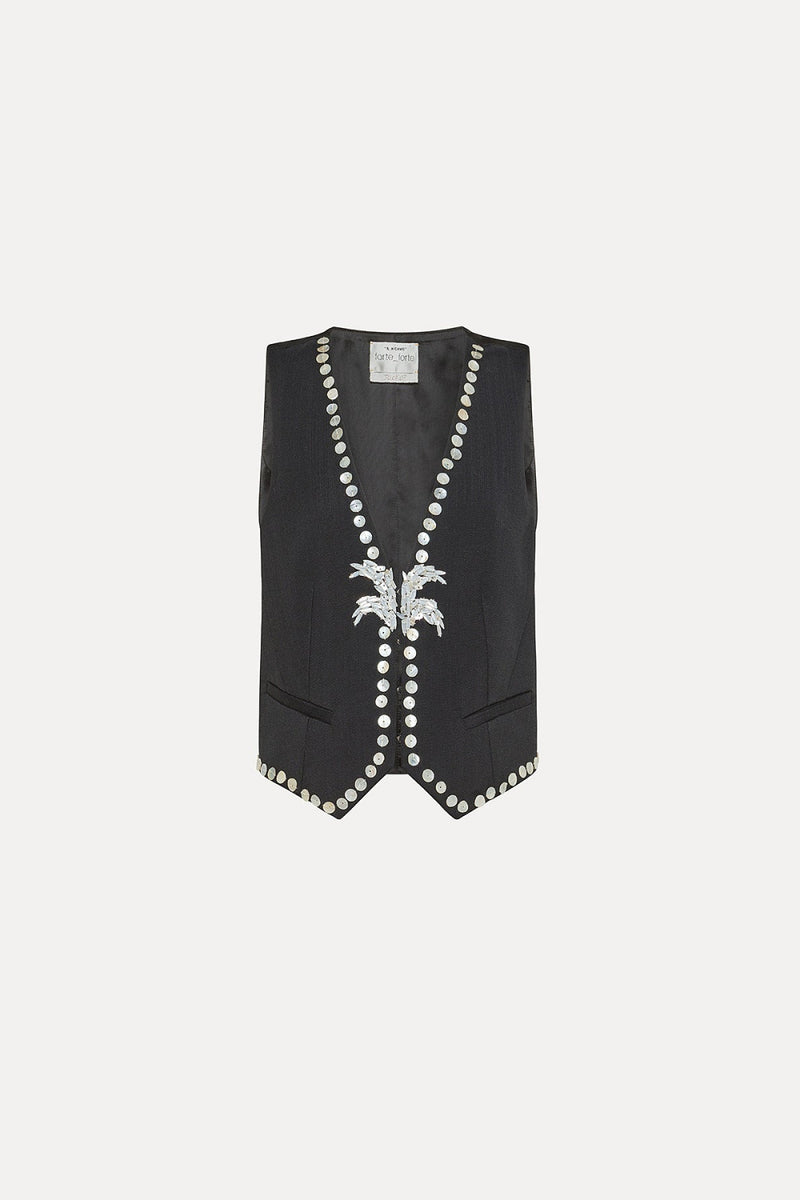 Viscose Wool Slub Pearl Embroidered Vest