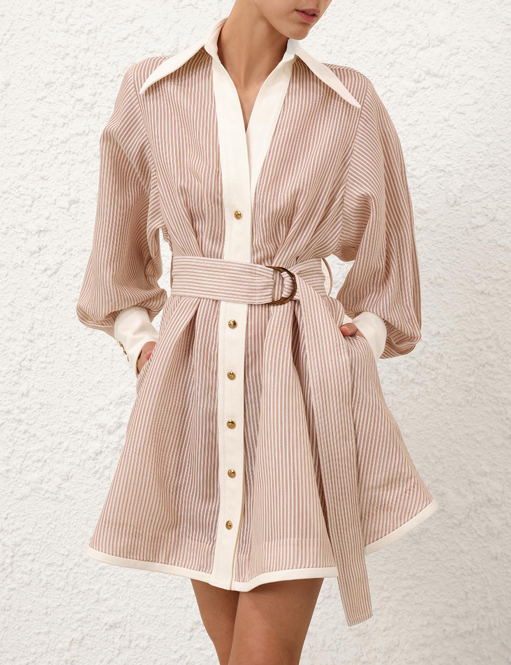zimmermann tuck mini shirt dress Dot Tuck Silk Scarf Mini Shirt Dress