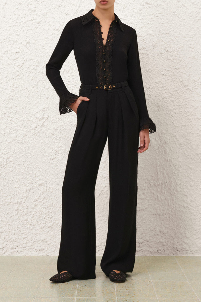 Lace Trim Wide Leg Pant