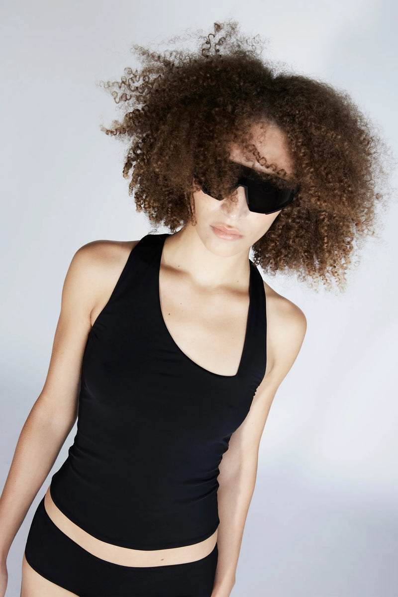 Asymmetric Racer Slip Top Black