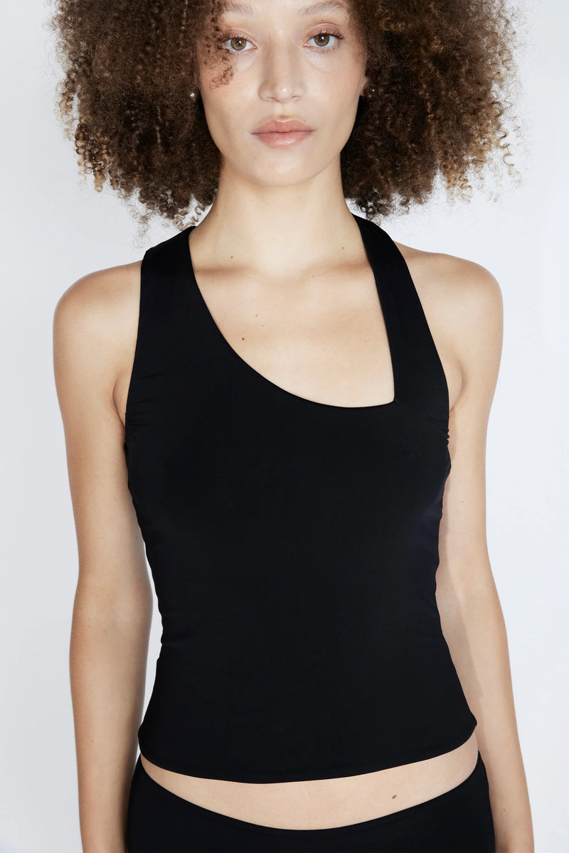 Asymmetric Racer Slip Top Black