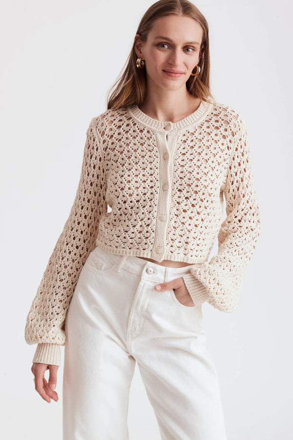 Tori Blouson Sleeve Cardigan Parchment