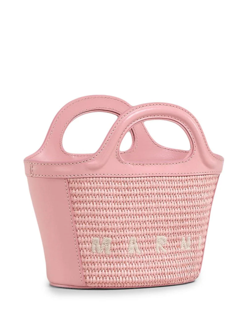 Tropicalia Micro Bag in Pink Leather and Raffia Effect Fabric