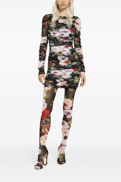 knee length dresses for ladies Dolce & Gabbana Blue Floral Print Tiered Long Maxi Dress main image 0