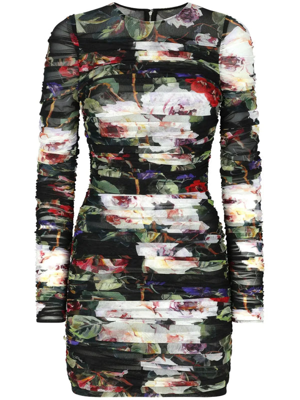 Long Sleeve Black Floral Dress