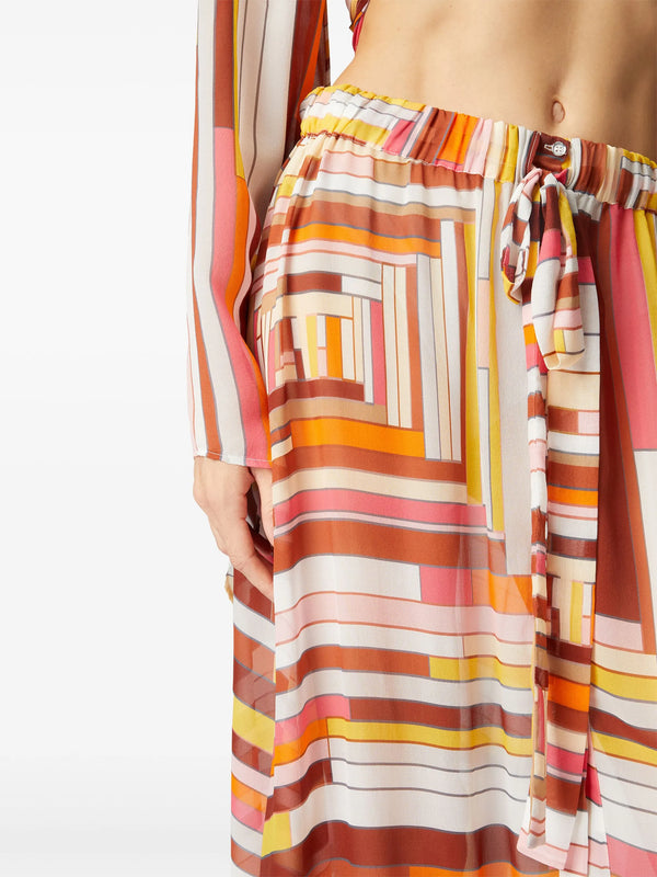 Long Covered Up Skirt in Printed Silk with Front Closure