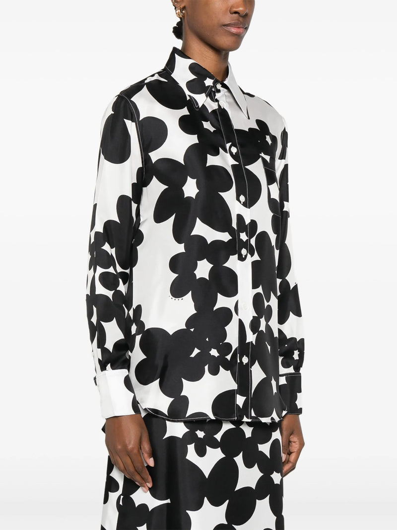 Silk Shirt with Black and White Dillies Print