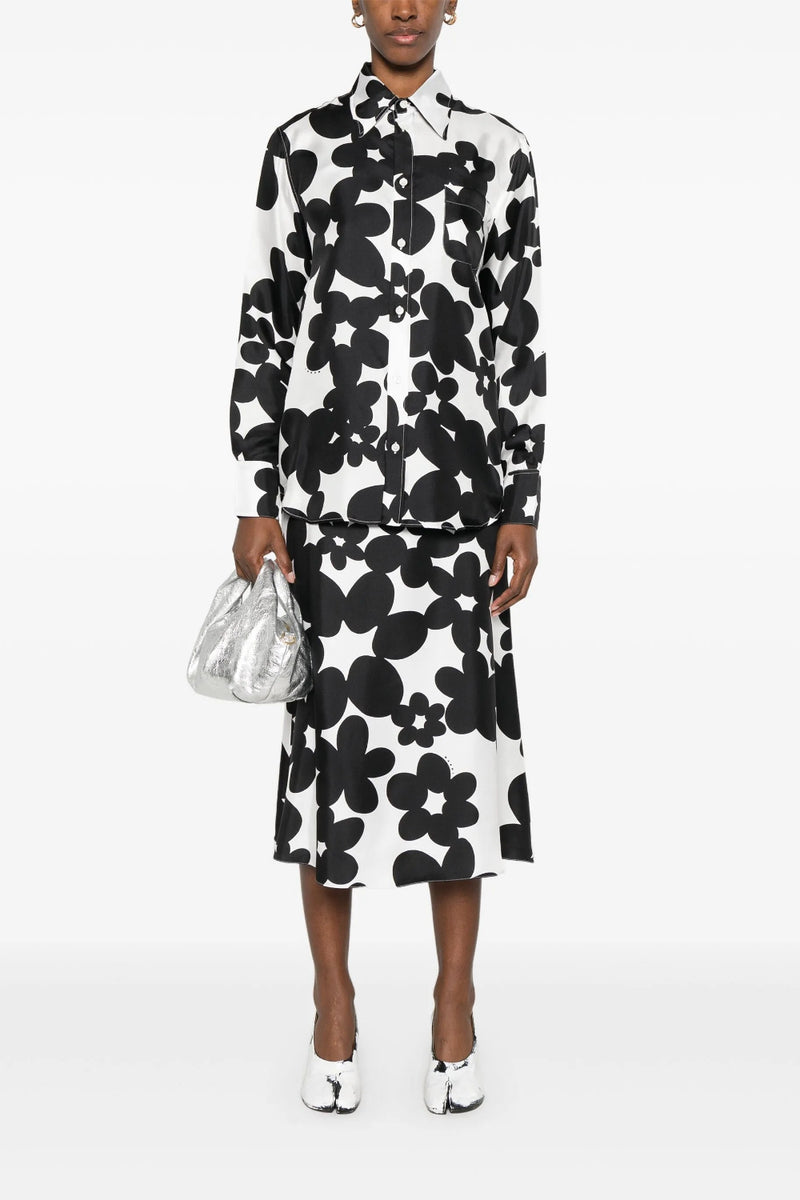 Silk Shirt with Black and White Dillies Print