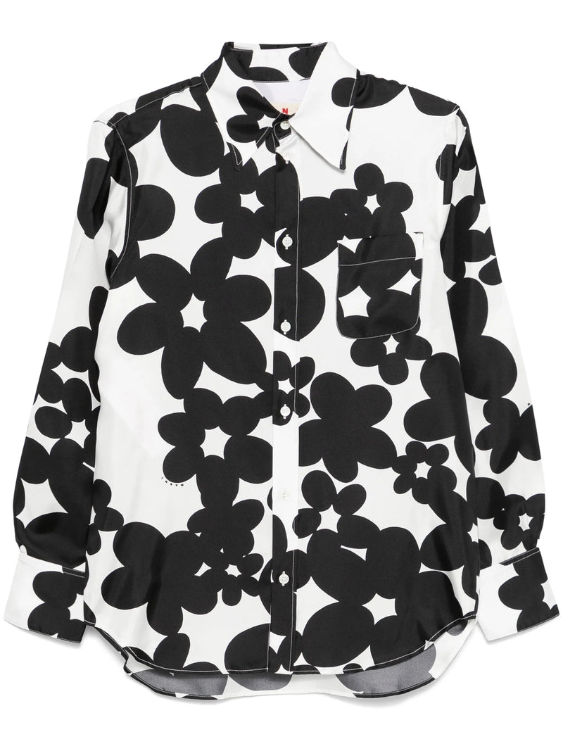 Silk Shirt with Black and White Dillies Print