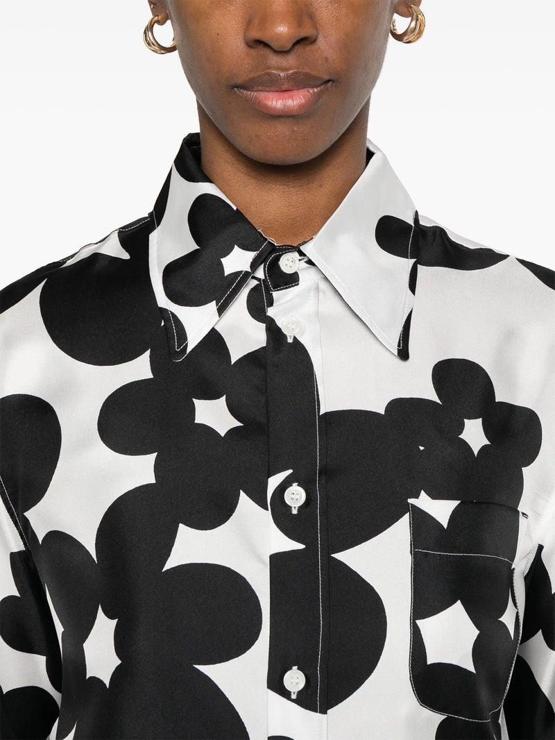 Silk Shirt with Black and White Dillies Print
