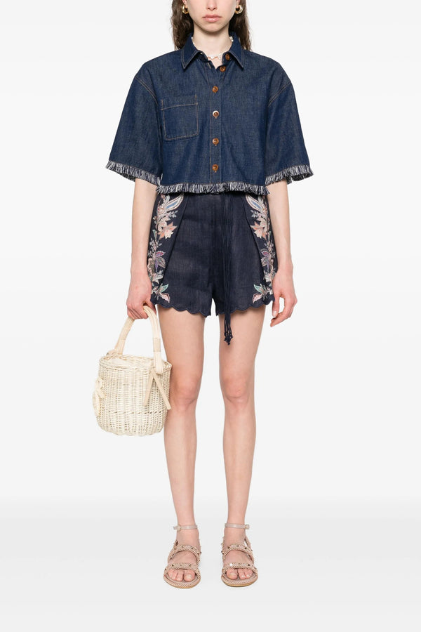 Rhiannon Fringe Denim Shirt Atlantic