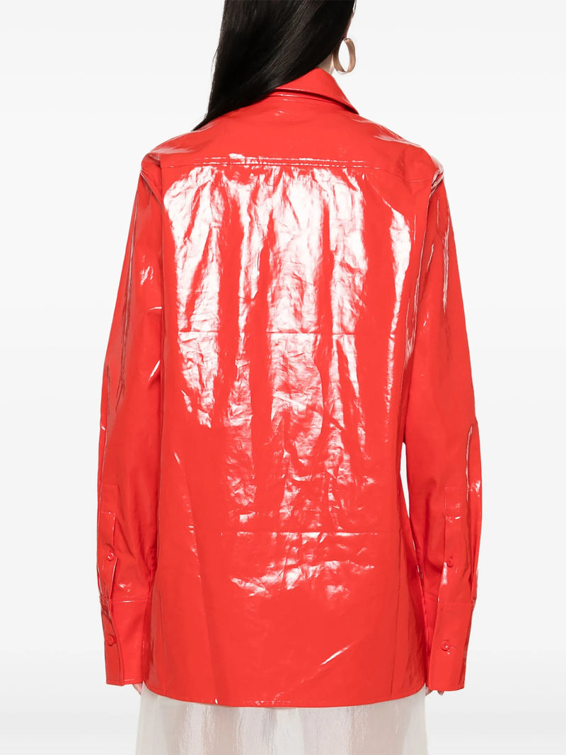 Coated Linen Shirt with Tie Paprika
