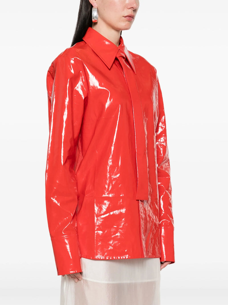 Coated Linen Shirt with Tie Paprika