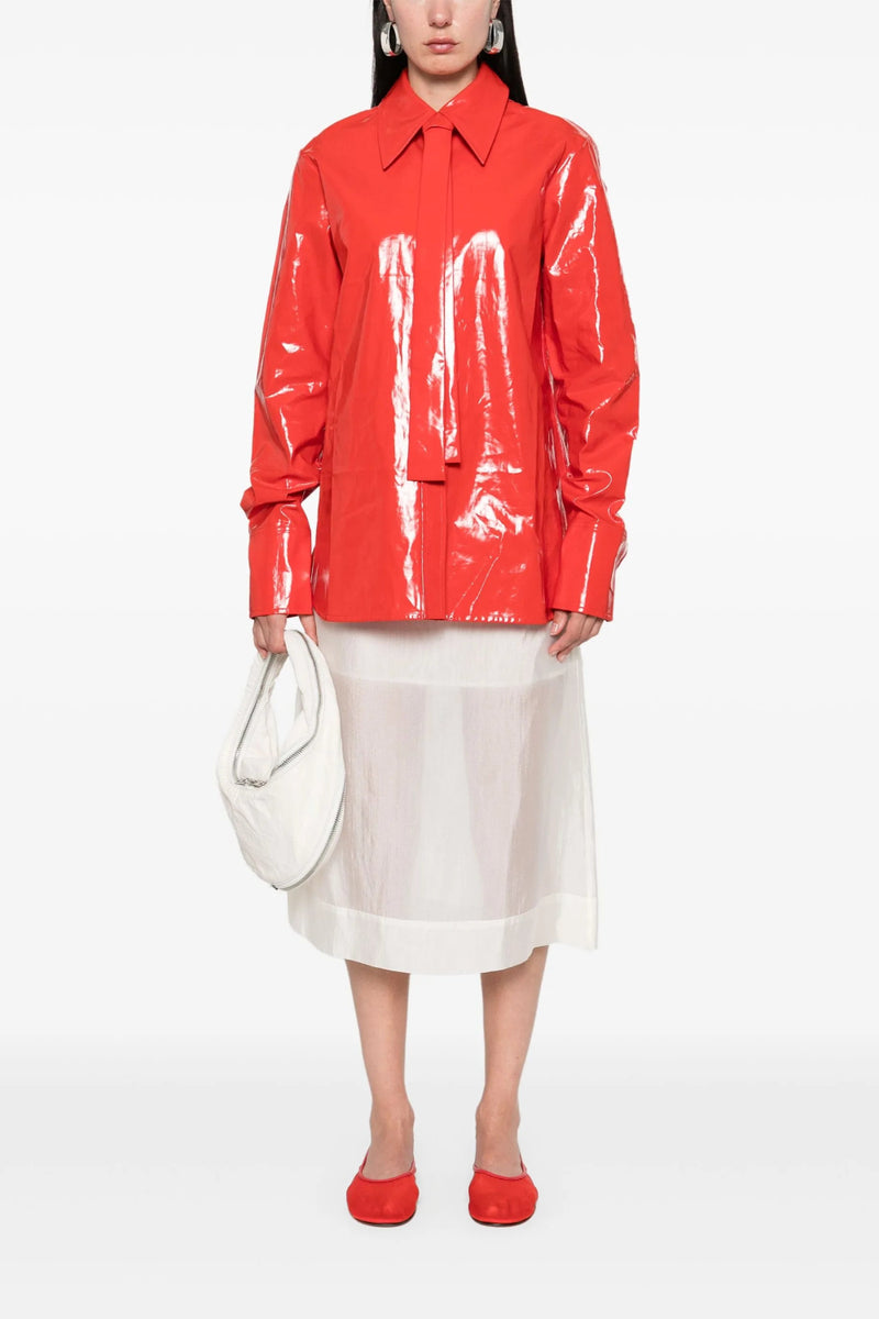 Coated Linen Shirt with Tie Paprika