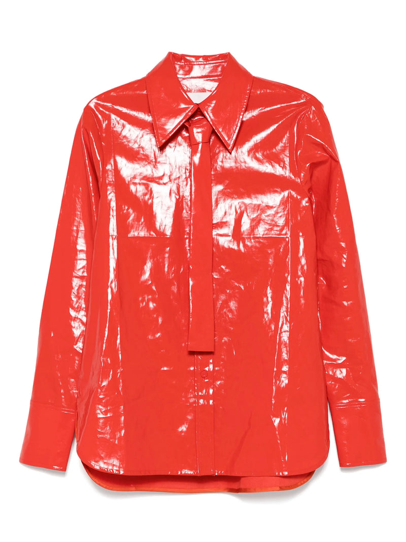 Coated Linen Shirt with Tie Paprika