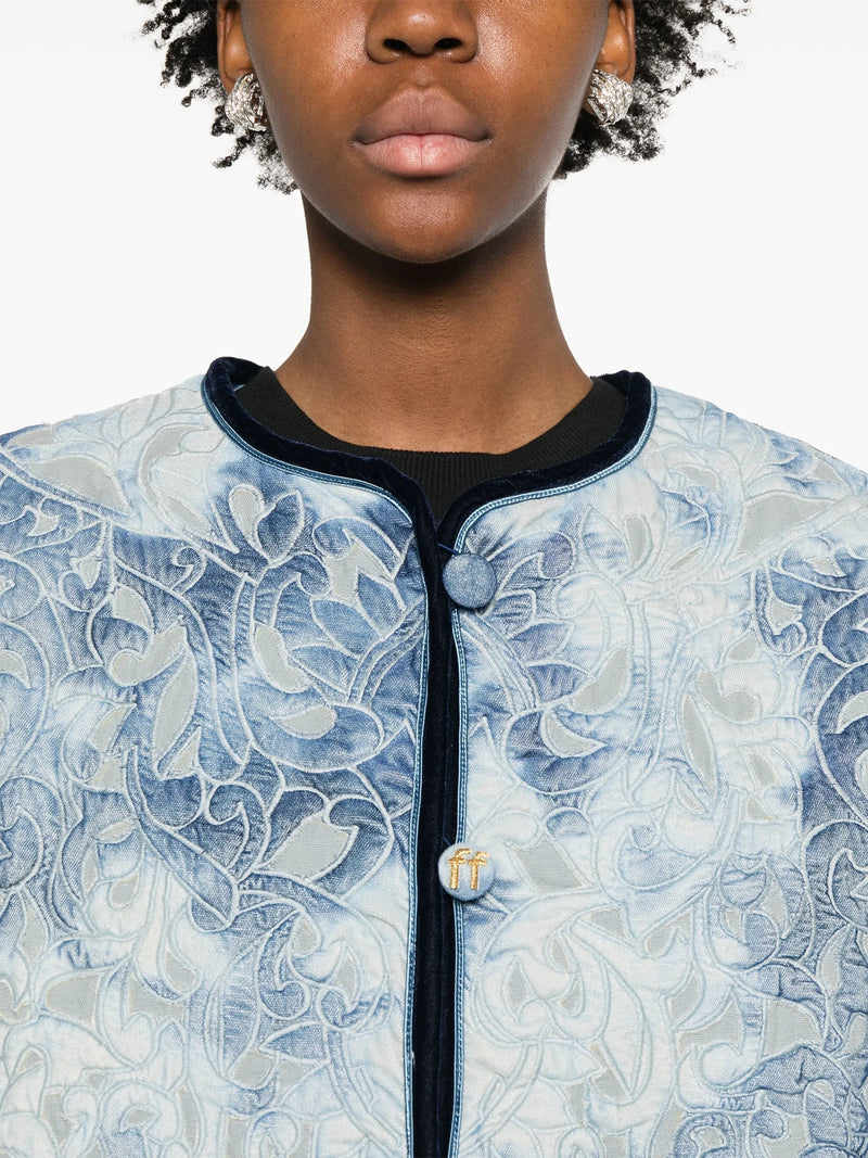 Tie dye inlaid indigo velvet blouson