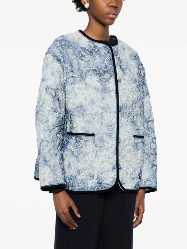 Tie dye inlaid indigo velvet blouson