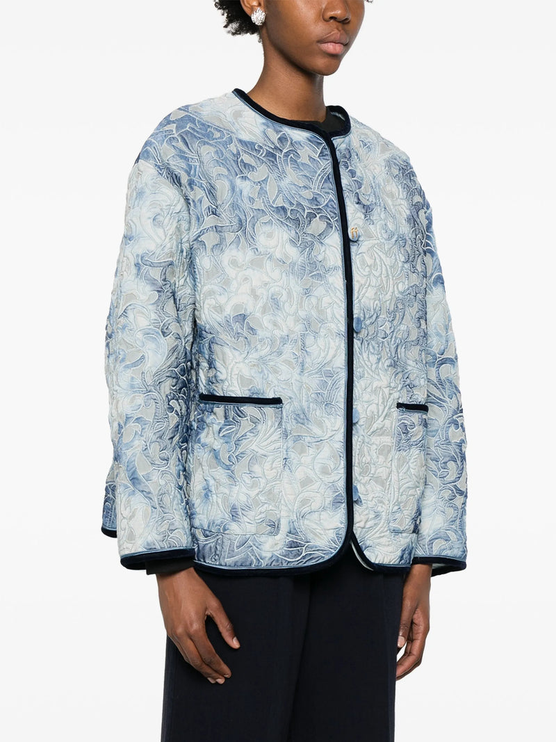 Tie dye inlaid indigo velvet blouson