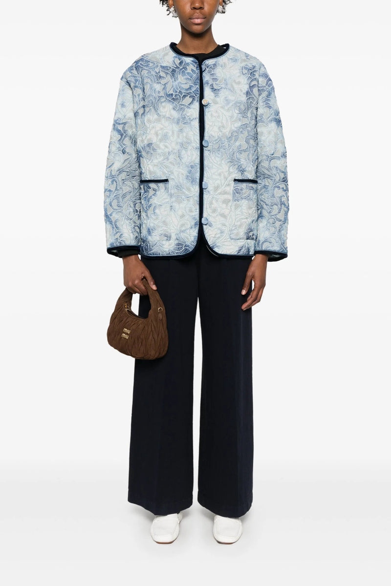 Tie dye inlaid indigo velvet blouson