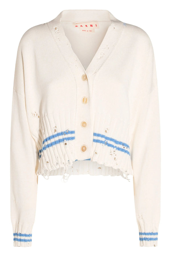 Disheveled Cotton Cardigan White