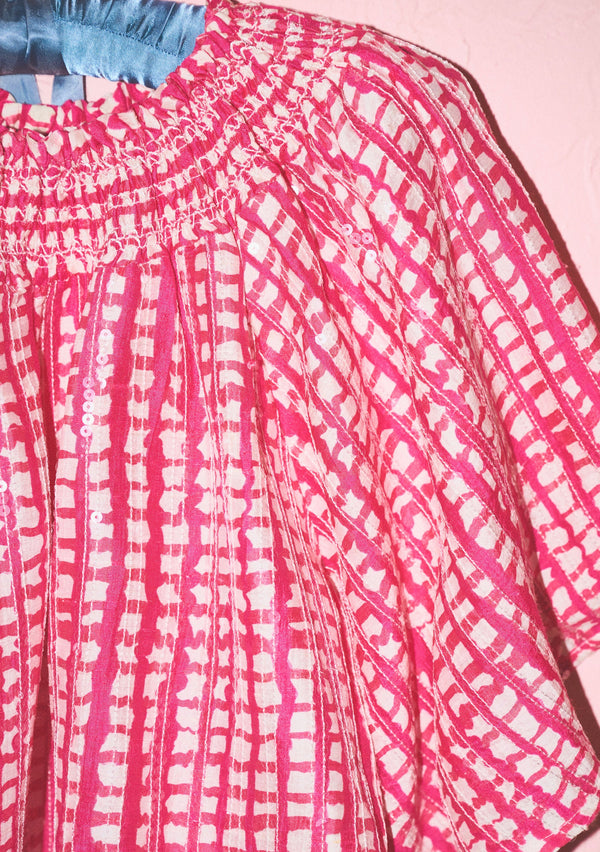 Flagler Crop Top Wavy Gingham Raspberry Sorbet