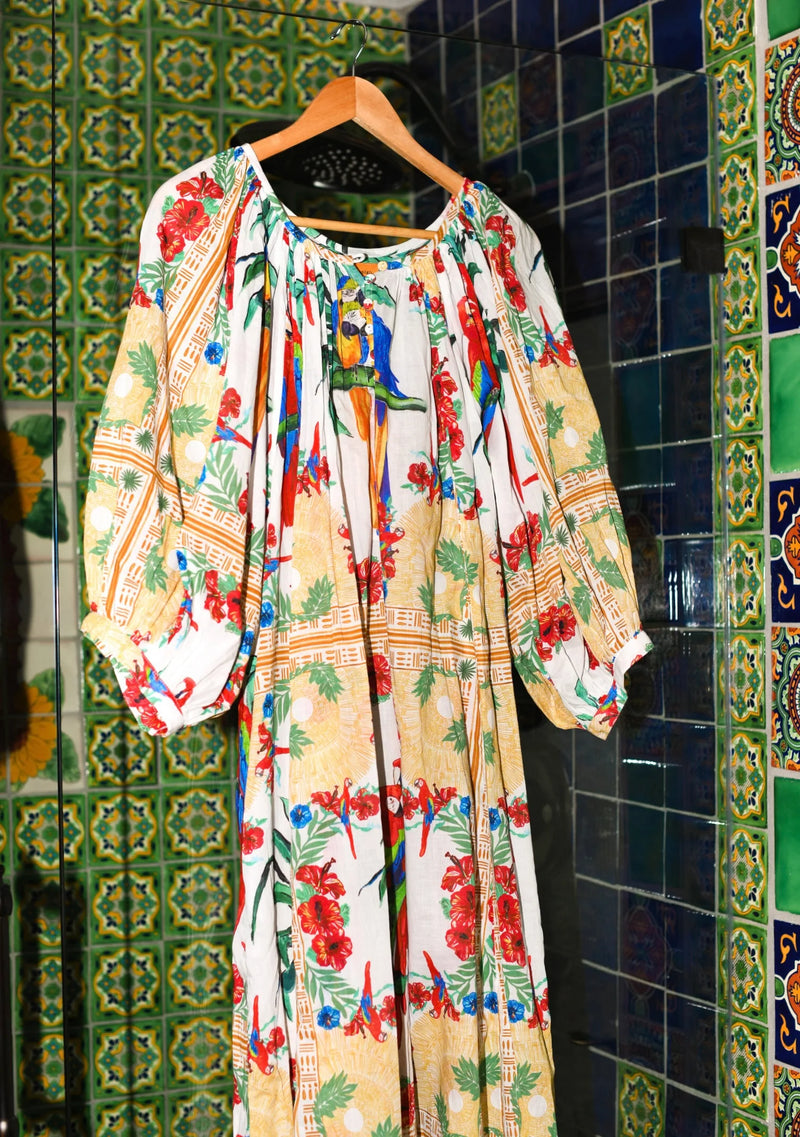 Shirred Half Placket Maxi