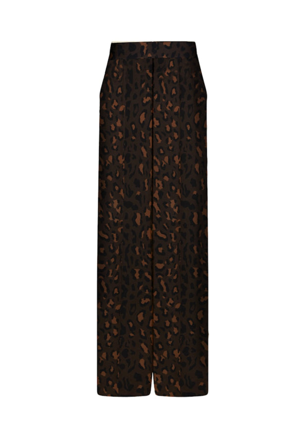 simba faverolles pants leopard print wide leg cocoa italian silk