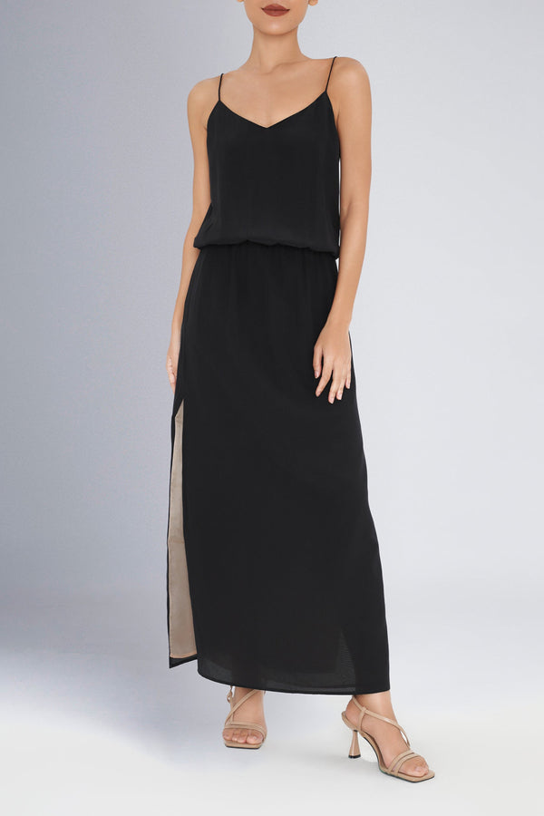 Camilla Dress in Black with Gold Lining