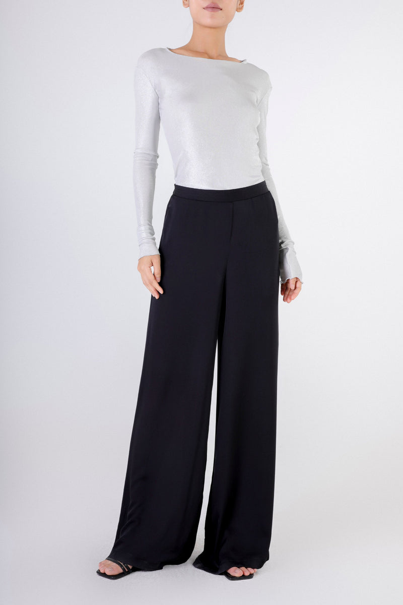 Knit Silk Roundneck L/S T shirt Silver