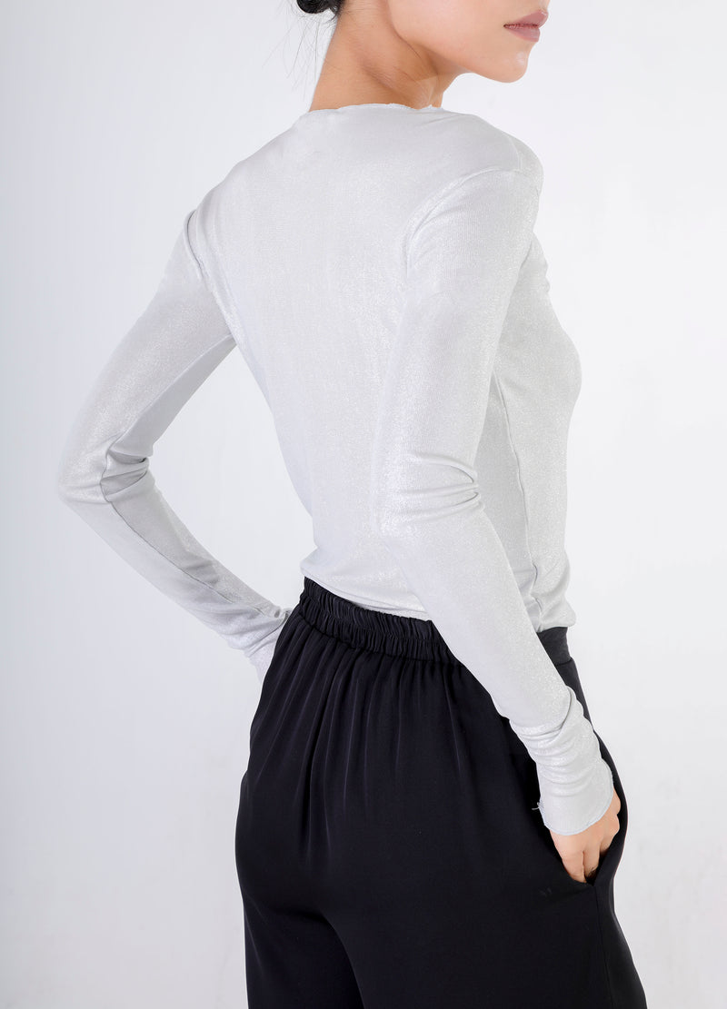 Knit Silk Roundneck L/S T shirt Silver