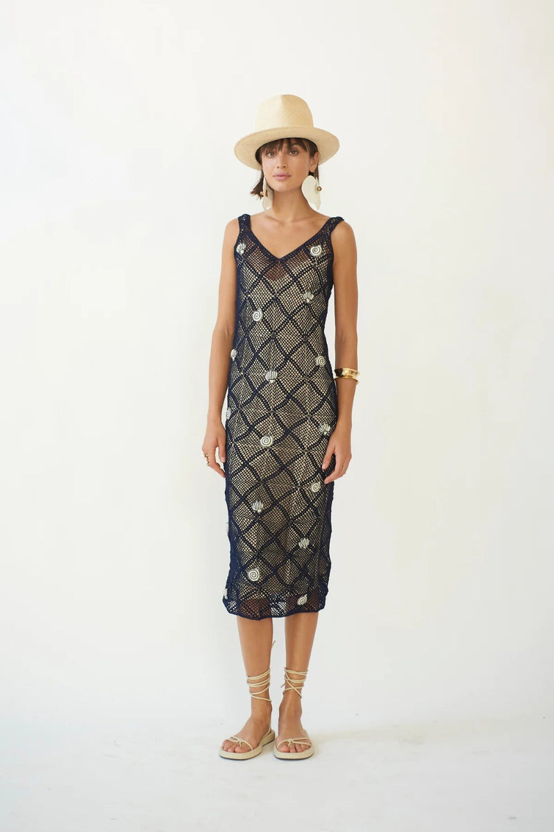 Mira Crochet Dress Navy