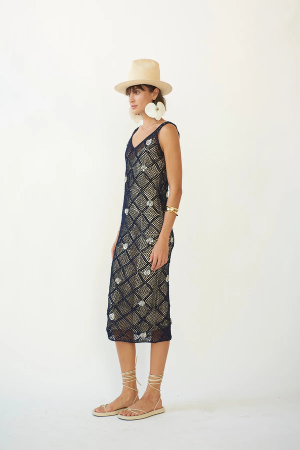 Mira Crochet Dress Navy