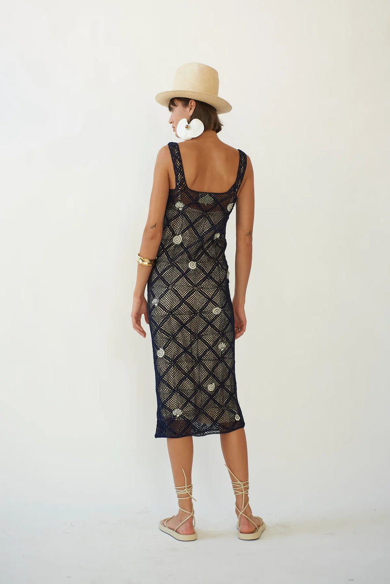 Mira Crochet Dress Navy