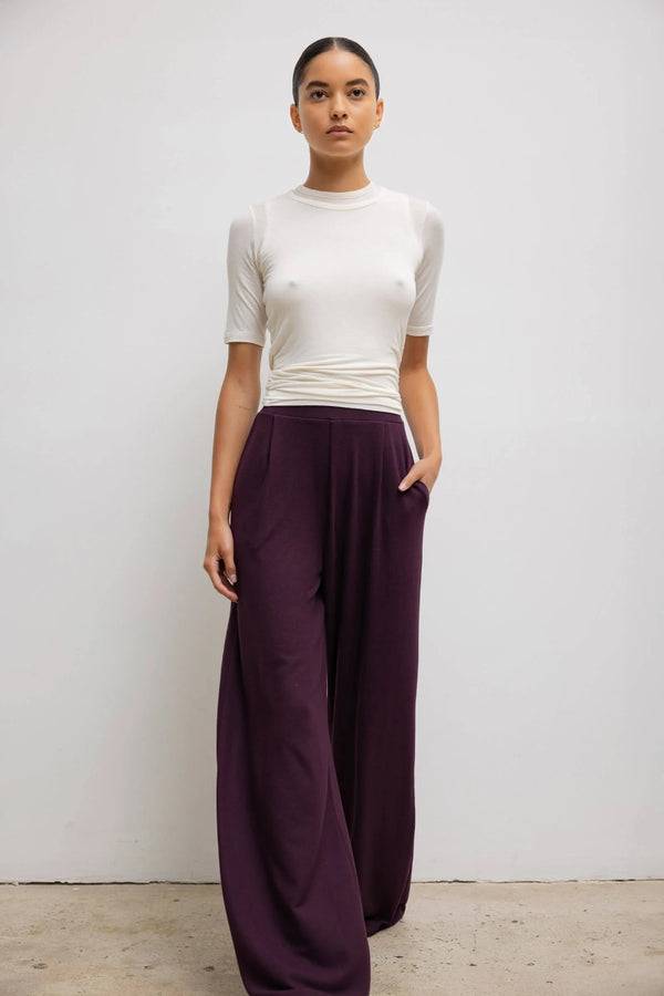 Lauren Pleated Pocket Pant in Dark Berry