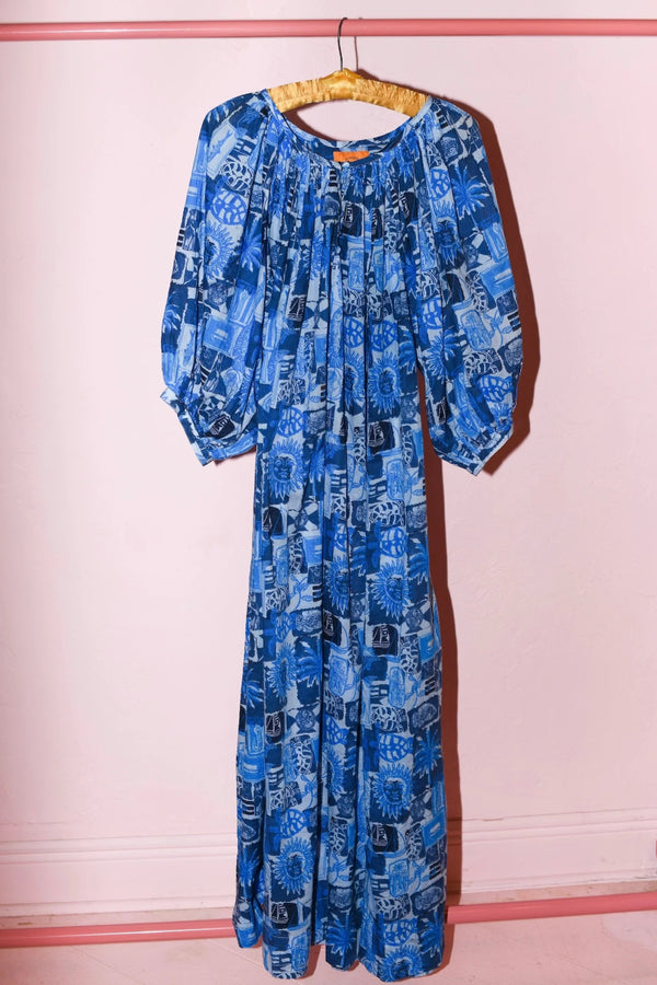 Shirred Half Placket Maxi Dress