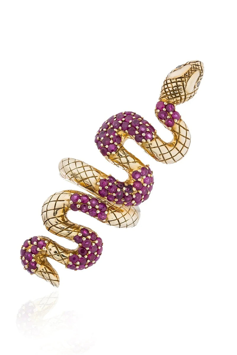 925 Silver Snake Ring with Rubies