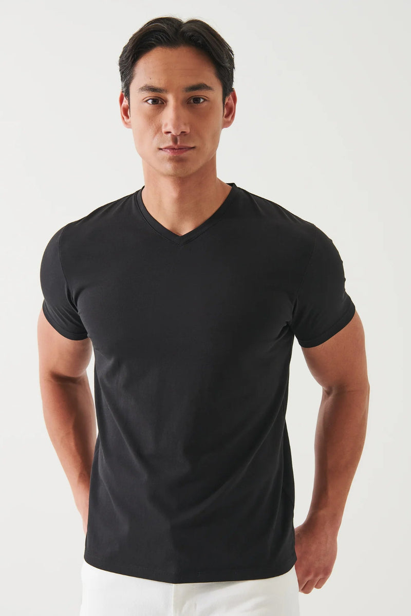 Pima Cotton Stretch V-Neck T-Shirt Black
