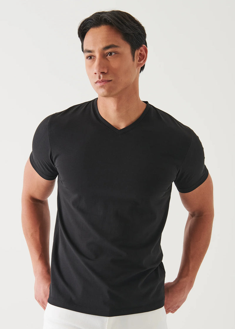 Pima Cotton Stretch V-Neck T-Shirt Black