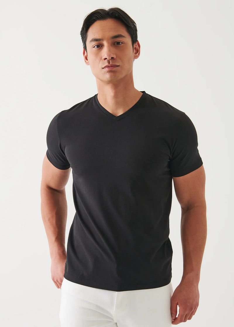 Pima Cotton Stretch V-Neck T-Shirt Black
