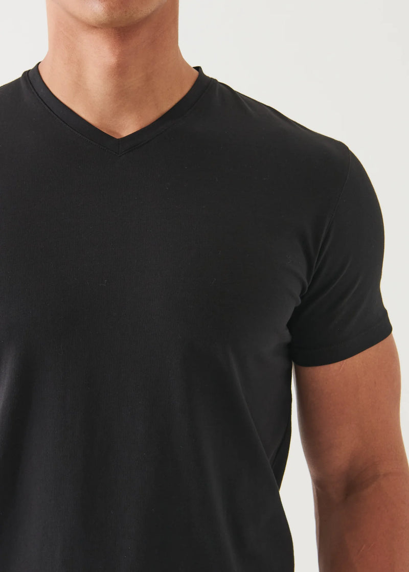 Pima Cotton Stretch V-Neck T-Shirt Black
