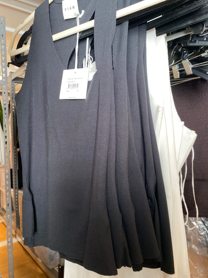 Asymmetric Racer Slip Top Black