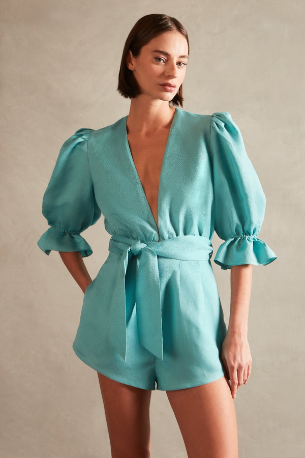 Vintage Orchid Solid Playsuit Turquoise