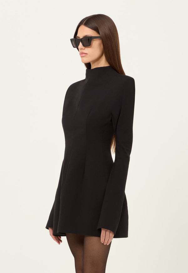 Wool Contoured Turtleneck L-S Mini Dress Black